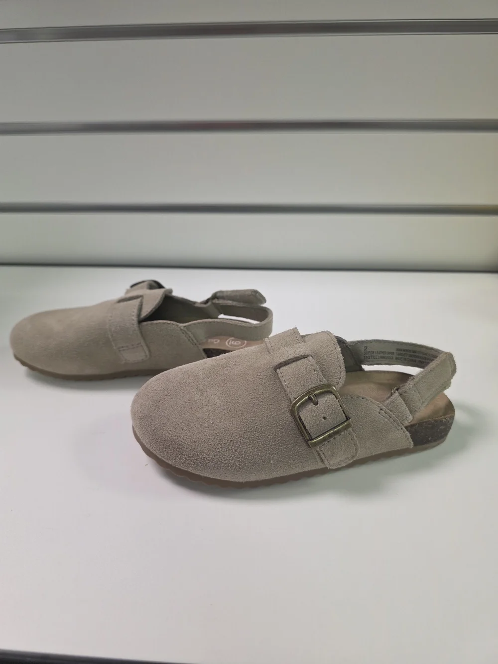 Cat & Jack Taupe Suede Kids Buckle Clog Sandals